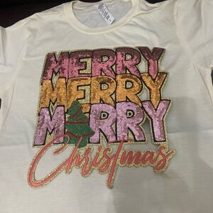 Merry Christmas Shirt - Cream with sequins